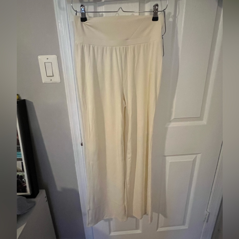 Cream 2 Piece Set Long-Sleeve Shirt with Wide-Leg Pants - Picture 3 of 4